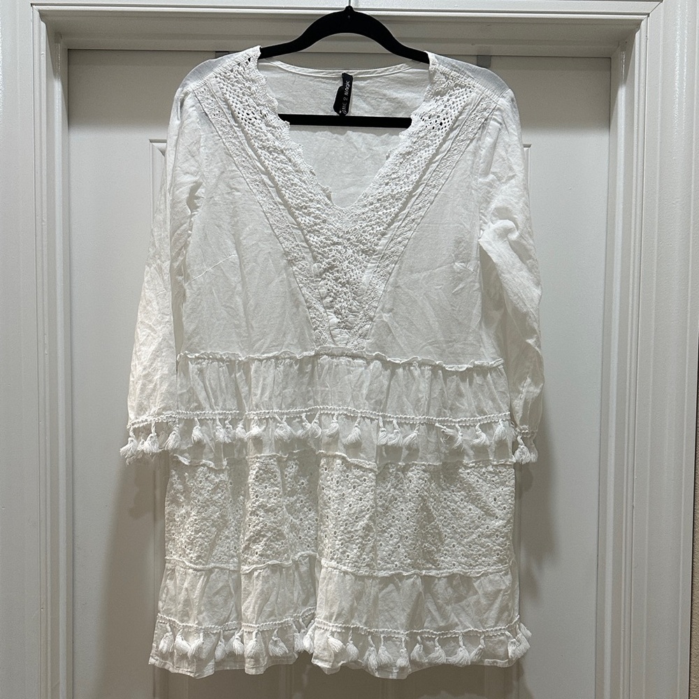 NWOT Tassel White Lace Swim Coverup by Me 2 Magic